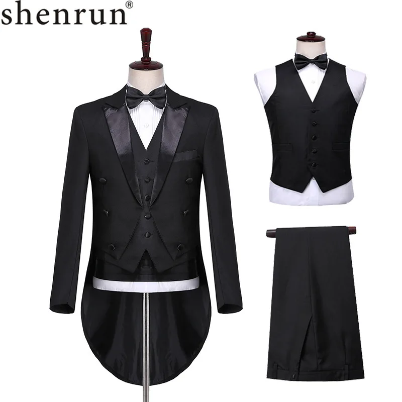 Top Trends: Shenrun Men Classic 3 Pieces Tailcoat Black White Wedding Tuxedo Groom Suit Business Party Prom Singer Dancer Host Stage Dress Shoppable Styles