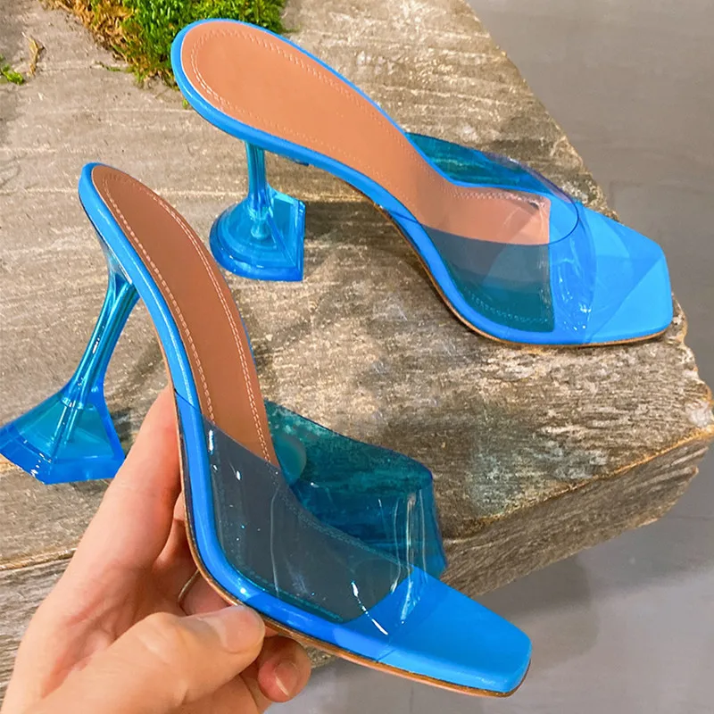 Top Trends: 2023 Star Style Transparent PVC Crystal Clear Heeled Women Slippers Fashion High Heels Female Mules Slides Summer Sandals Shoes Shoppable Styles