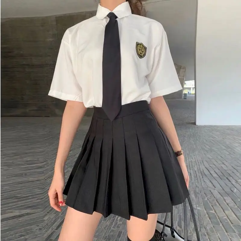 Top Trends: School Girl Uniform Two-piece College Style Pleated Skirt Suits Women&#039;s Suits Summer Loose Shirt Female Student Korean Uniform Shoppable Styles