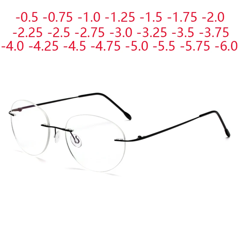 Top Trends: Titanium Alloy Framless Oval Myopia Glasses Finished Women Men Ultra-light Rimless Prescription Eyeglasses 0 -0.5 -0.75 To -6.0 Shoppable Styles