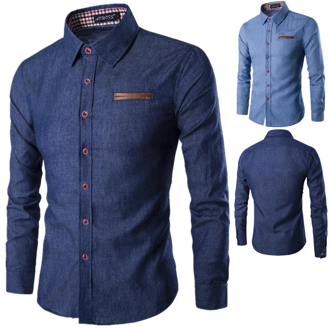 Top Trends: Spring And Autumn Hot Style Men&#039;s Casual Shirts Pockets And Lint Slim Long-sleeved Shirt Denim Shirt Men Clothing Long Sleeve Shoppable Styles