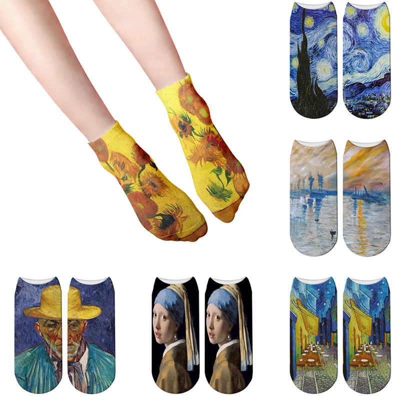 Top Trends: Van Gogh Sunflower Printed Art Socks Unisex Retro Famous Painting Starry Night Cotton Socks Funny Low Ankle Socks For Female Shoppable Styles