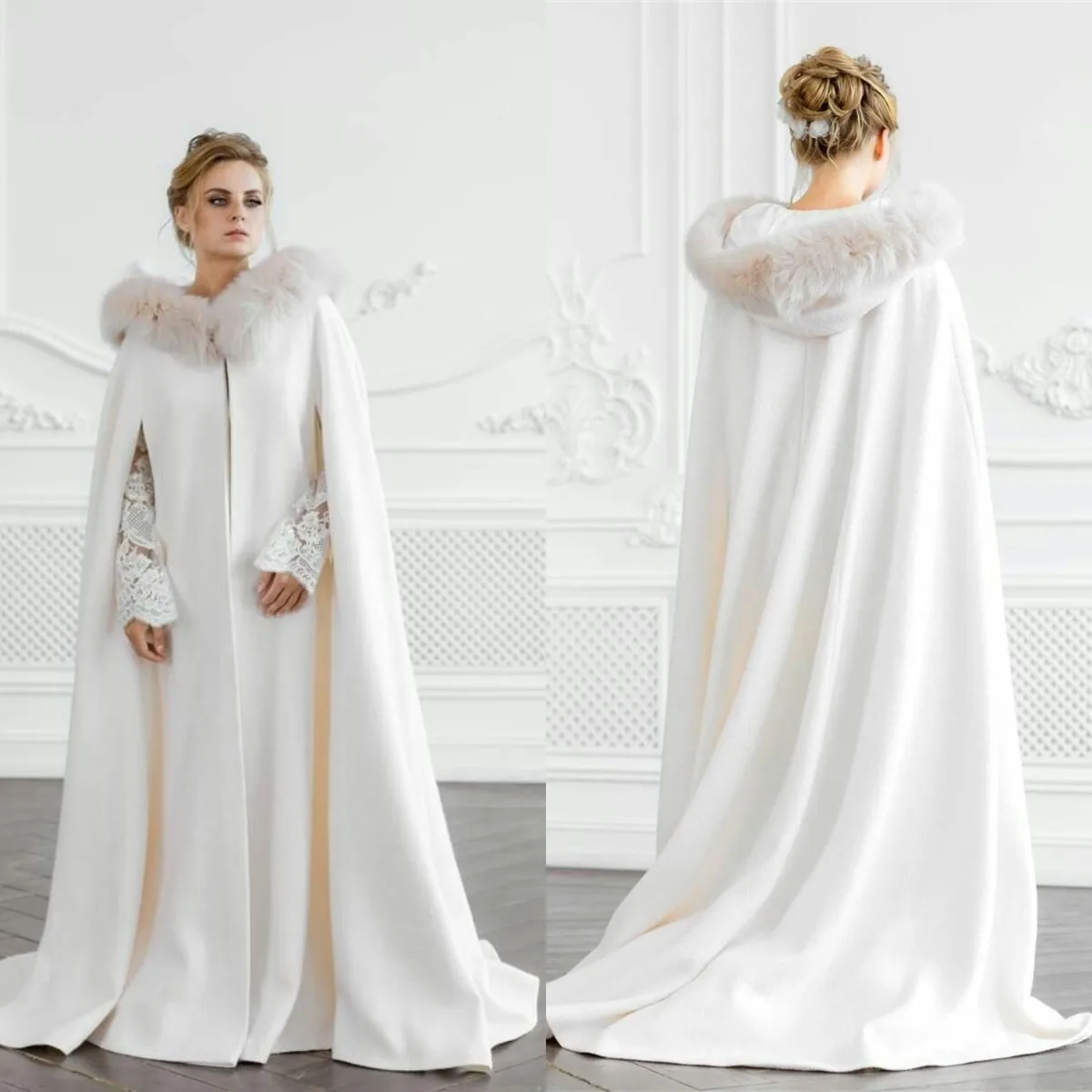 Top Trends: Ivory Hooded Wedding Cloak Warm Long Fur Winter Bridal Cape Custom Made Bride Bolero Wedding Wrap Shoppable Styles