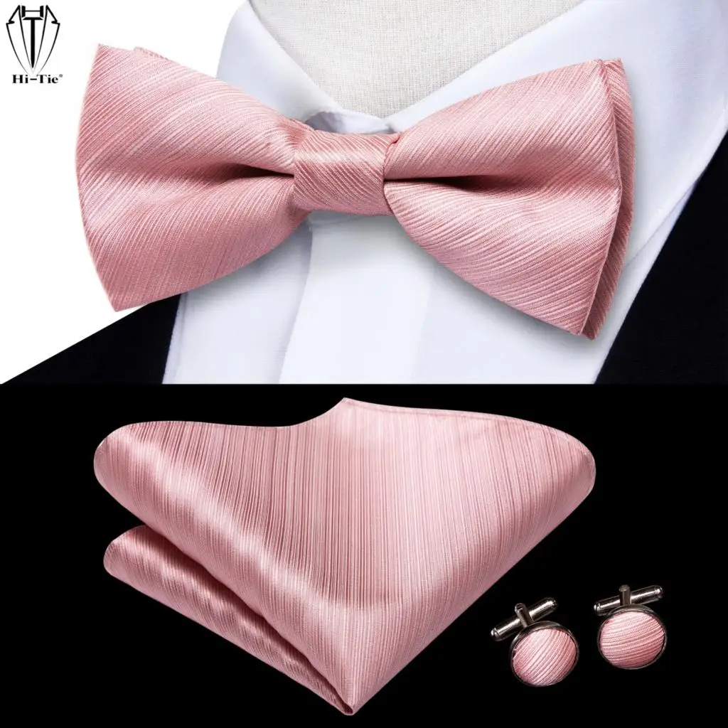 Top Trends: Hi-Tie Silk Pink Striped Mens Bowtie Jacquard Adult Bow Tie Hankerchief Cufflinks Set Pre-tied Butterfly Bowknot Wedding Party Shoppable Styles