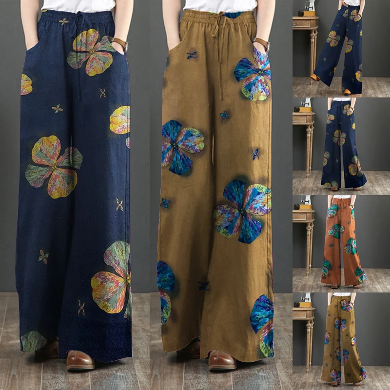 Top Trends: ZANZEA Women's Elastic Waist Long Trousers 2023 Vintage Printed Wide Leg Pants Autumn Pantalon Casual Palazzo Turnip 7 Shoppable Styles - Image 5