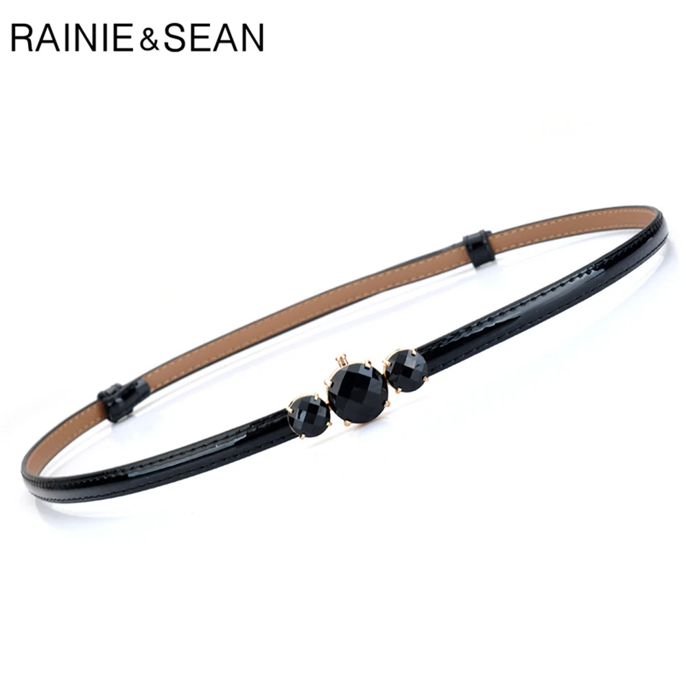 Top Trends: RAINIE SEAN Patent Leather Thin Women Belt Korean Fashion Waist Belt For Dress Solid Black Red Blue White Pink Ladies Strap 96cm Shoppable Styles