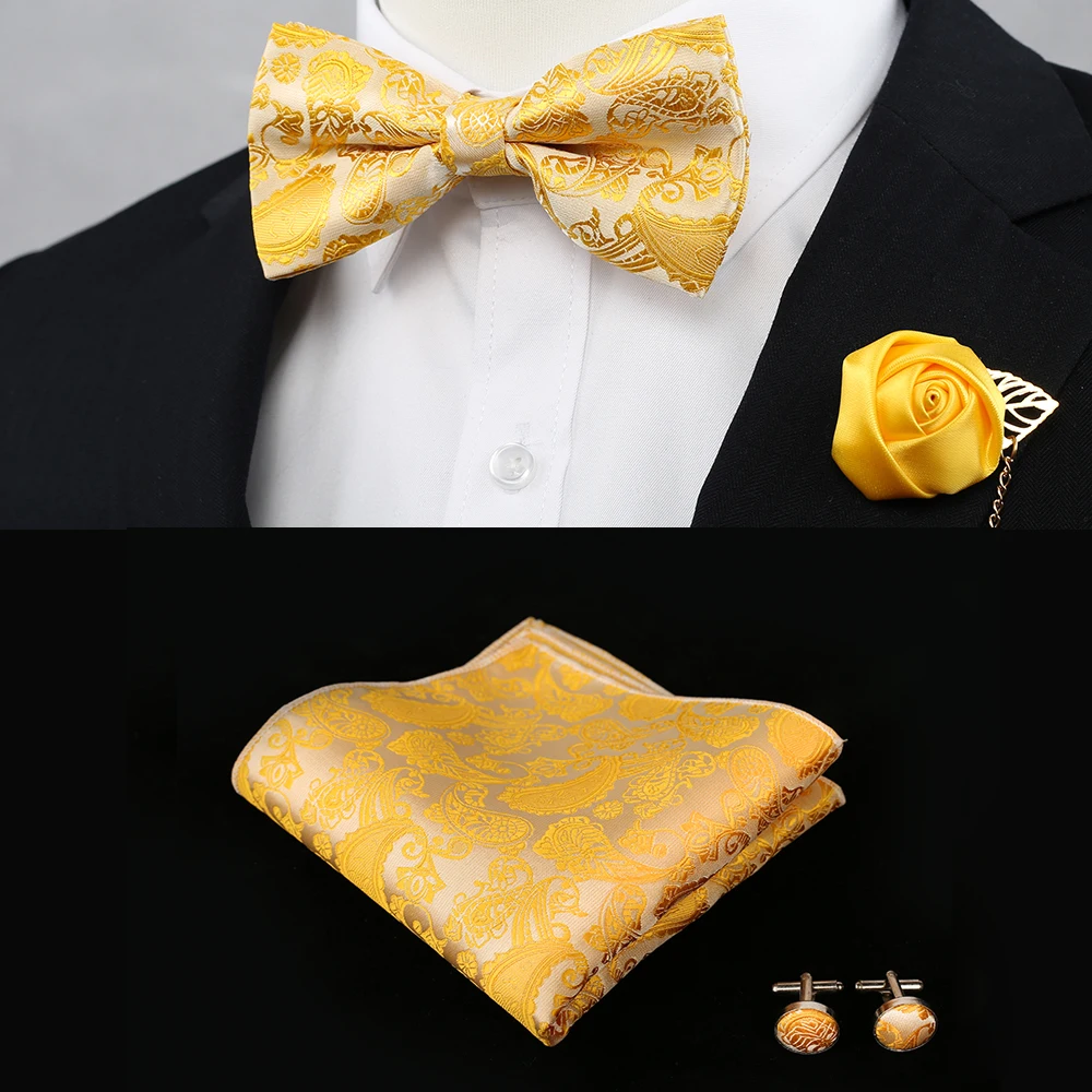 Top Trends: New Silk Flower Business Bowtie Men Vintage Purple Red Black Gold Royal Blue Wedding Bow Ties Pocket Square Handkerchief Set Shoppable Styles