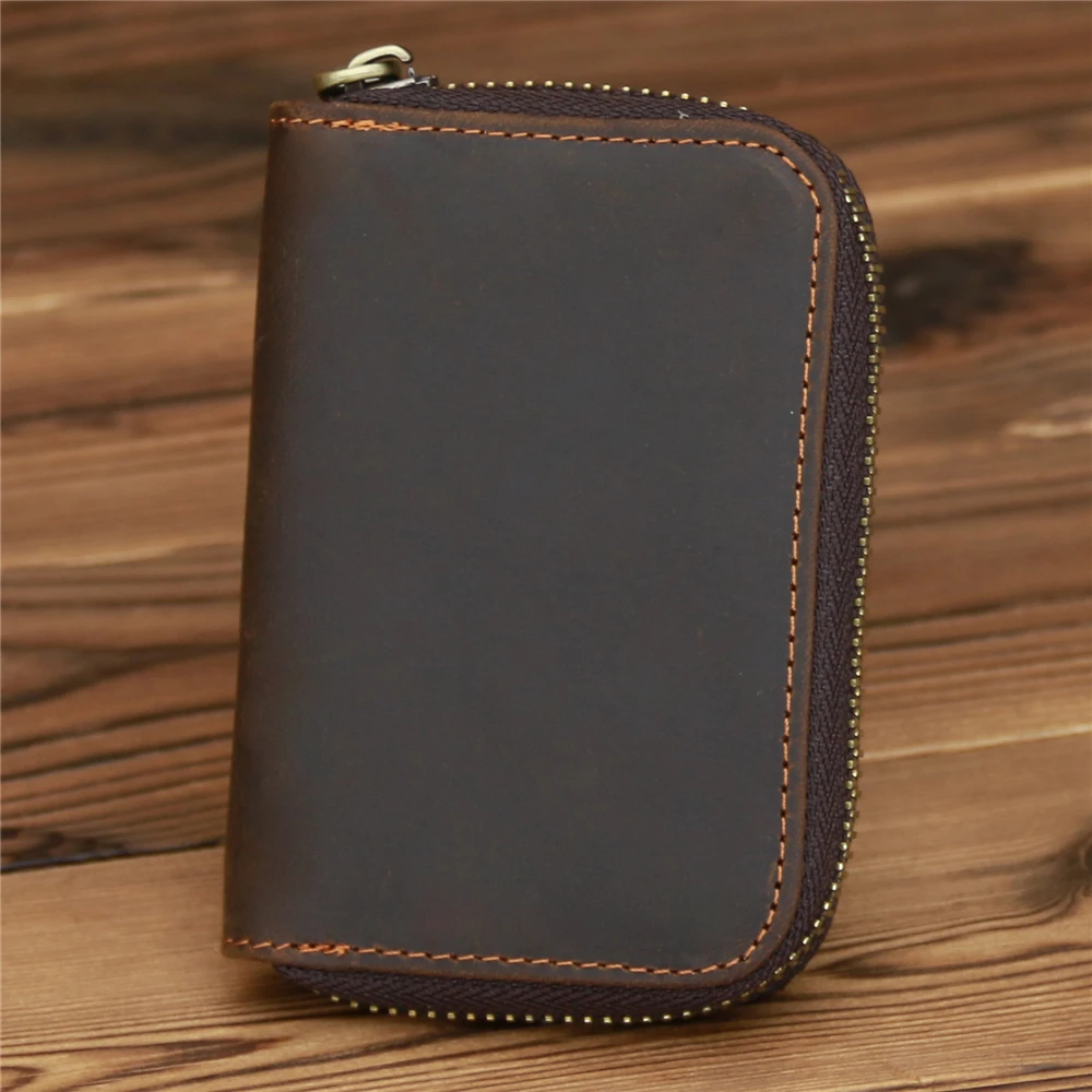 Top Trends: Genuine Leather Credit Card Holder Women Crazy Horse Business Card Holder Zipper Pocket Unisex Card Case Zipper Coin Purse Shoppable Styles