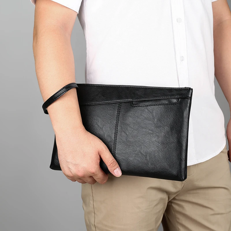 Top Trends: 2023 New Fashion Leather Men&#039;s Clutch Bag Handbag Brand PU Leather Bag Classic Black Large Capacity Envelope Bag Shoppable Styles