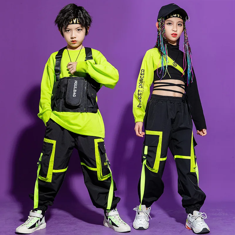 Top Trends: Kid Kpop Hip Hop Clothing Sweatshirt Crop Top Streetwear Tactical Cargo Jogger Pants For Girls Boys Jazz Dance Costume Clothes Shoppable Styles