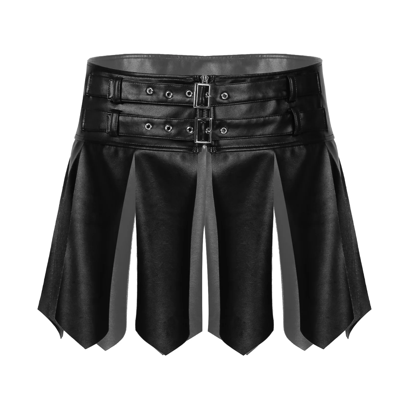 Top Trends: Men Black Solid Faux Leather Tassel Short Skirt Halloween Fancy Dress Ball Costume Adjustable Buckle Zipper Waistband Miniskirt Shoppable Styles