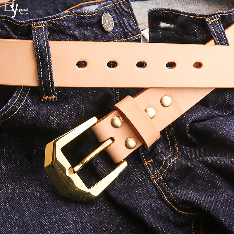 Top Trends: Pure Copper Men&#039;s Genuine Leather High Quality Belts Jeans Cowskin Casual Belts Business Cowboy Waistband Male Pin Buckle Shoppable Styles