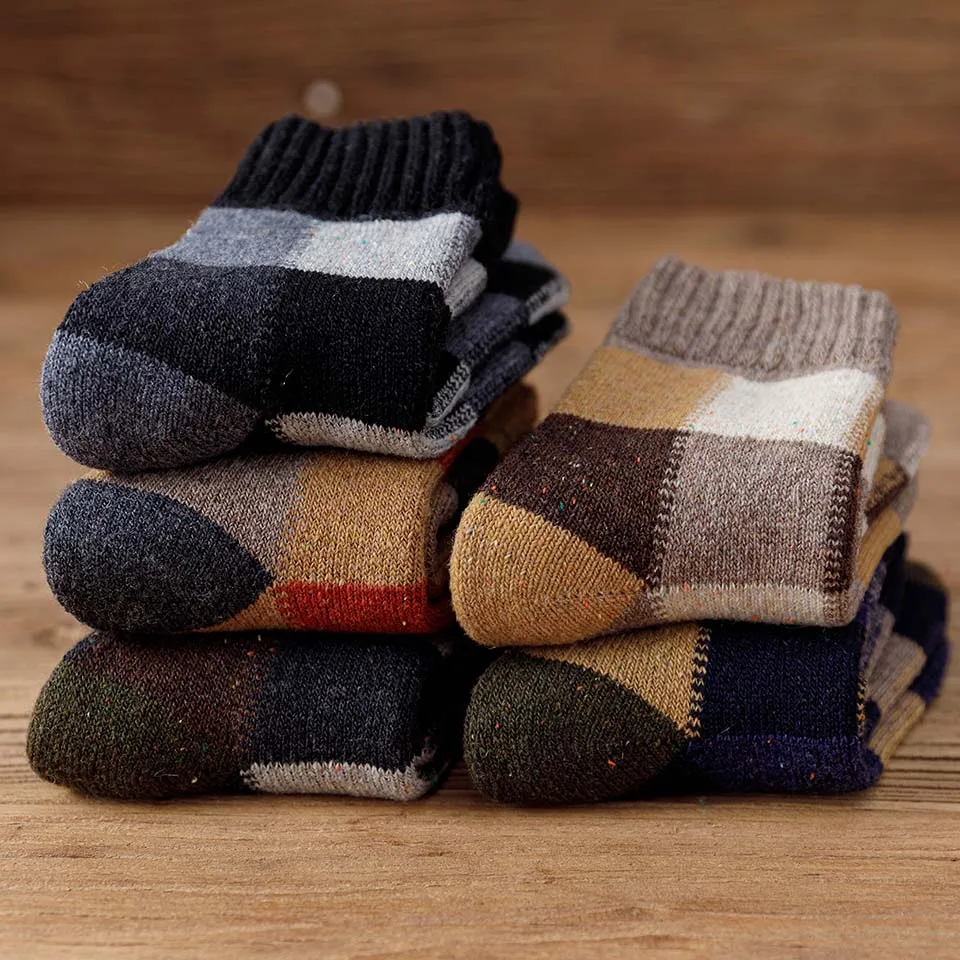 Top Trends: Winter Men&#039;s Thick Warm Wool Socks Plaid Harajuku Retro Large Size Snow Leisure Antifreeze Cashmere Long Socks 5 Pairs Shoppable Styles