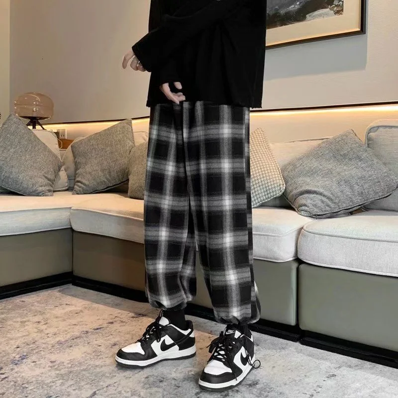 Top Trends: Plaid Pants Men Fashion Retro Color Contrast Casual Pants Men Streetwear Loose Hip-hop Straight Pants Mens Trousers M-3XL Shoppable Styles