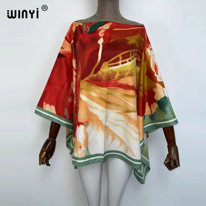 Top Trends: WINYI New Printed Middle East 2021 Bohemian Summer Beach Top Clothes Batwing Sleeve Abaya Twill Top Dresses For Women WINYI Shoppable Styles