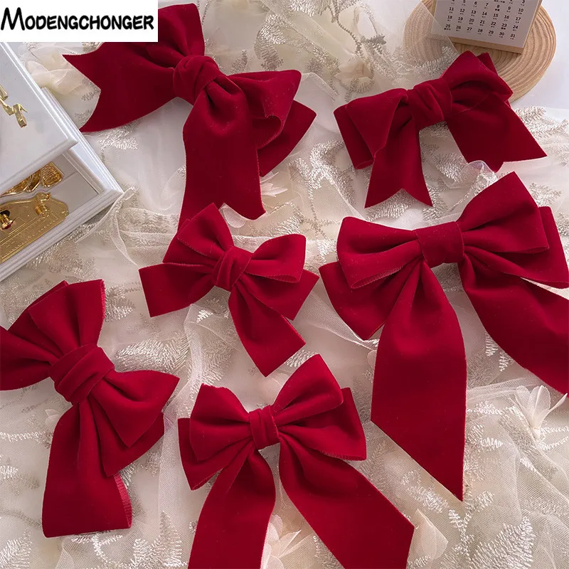 Top Trends: 2022 New Fashion Red Series Velvet Big Bow Hairpin For Woman Girls Head Half-Tie Headdress Female Headwear Kid Hair Accessories Shoppable Styles