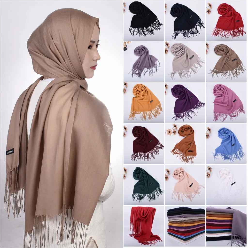 Top Trends: QLUKEOYY 70 X 180 CM Autumn Winter New Pure Color Cashmere Scarf Shawl Wrap Headband Hijabs Scarves 2021 Shoppable Styles