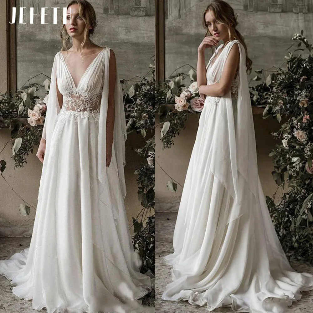 Top Trends: JEHETH Vintage Boho Beach Wedding Dresses Backless Women A-line Bohemian Chiffon Appliques Bridal Gowns Bride Vestidos De Novia Shoppable Styles