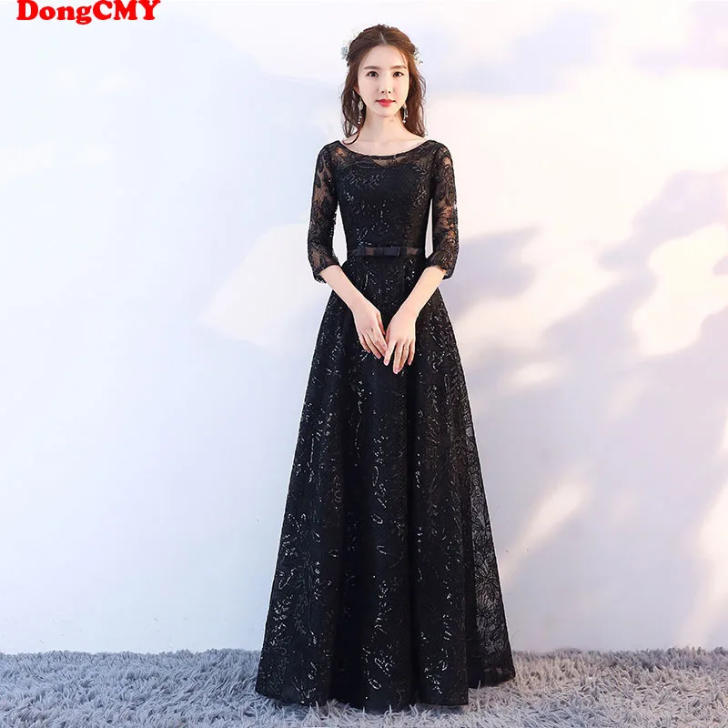 Top Trends: Evening Dresses DongCMY New Fashion Elegant Formal Sequin Lace Black Vintage A-line Half Floor-length Plus Size Prom Gown Shoppable Styles