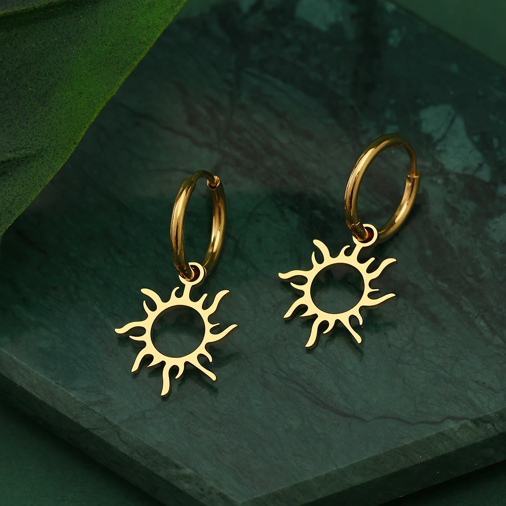 Top Trends: Stainless Steel Earrings New Sun Totem Plated Hoops Earrings 2022 Trend Charm Earrings For Women Jewelry Party Best Gifts Shoppable Styles