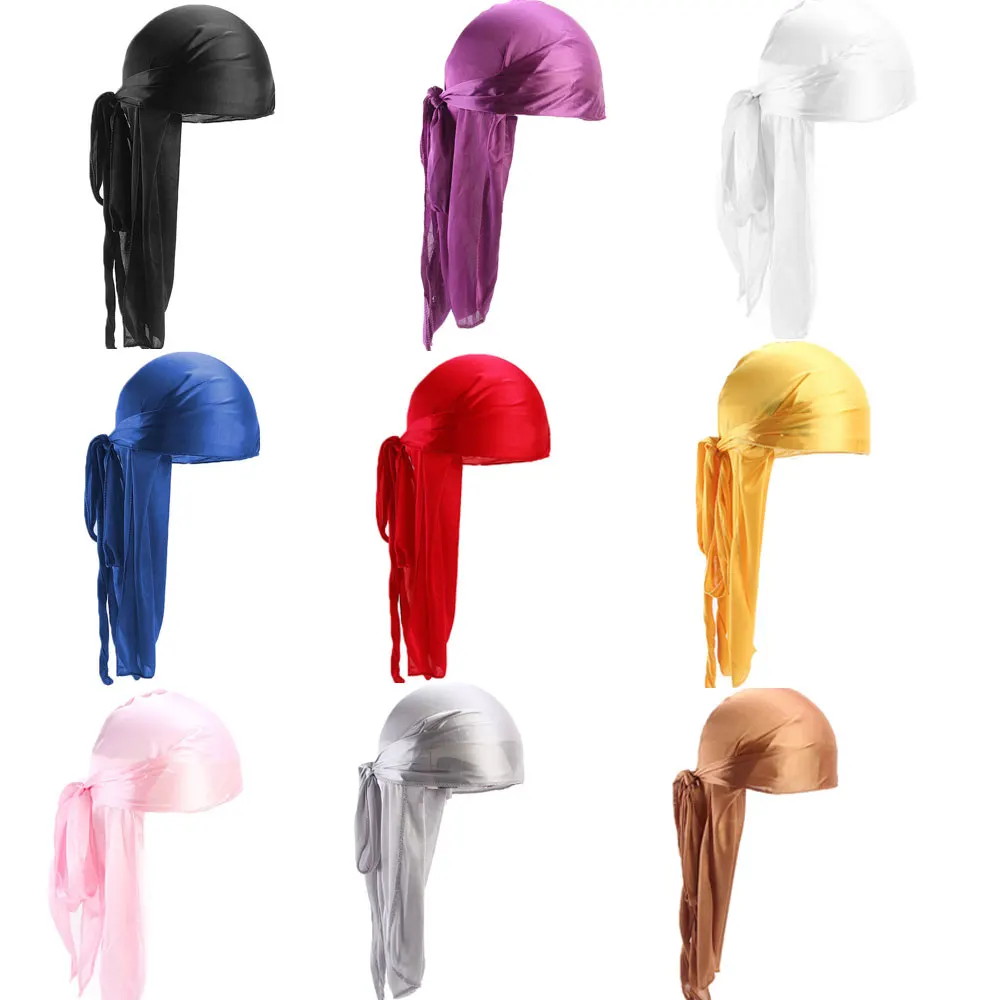 Top Trends: Unisex Long Silk Satin Breathable Turban Hat Wigs Durag Biker Headwrap Chemo Cap Pirate Hat Men Hair Accessories Shoppable Styles