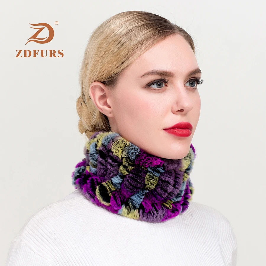 Top Trends: ZDFURS * Women Real Fur Handmade Stretch Fur Scarf Knit Genuine Rex Rabbit Fur Headbands Girls Natural Fur Ring Scarves Winter Shoppable Styles - Image 4