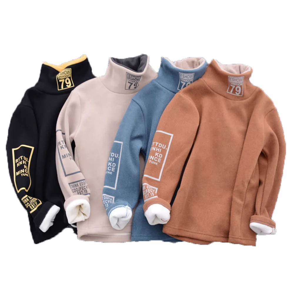 Top Trends: New Cotton Blend Autumn & Winter Boys T-Shirt Korean Version Girls Plus Velvet Turtleneck Casual Bottoming Children's Clothing Shoppable Styles