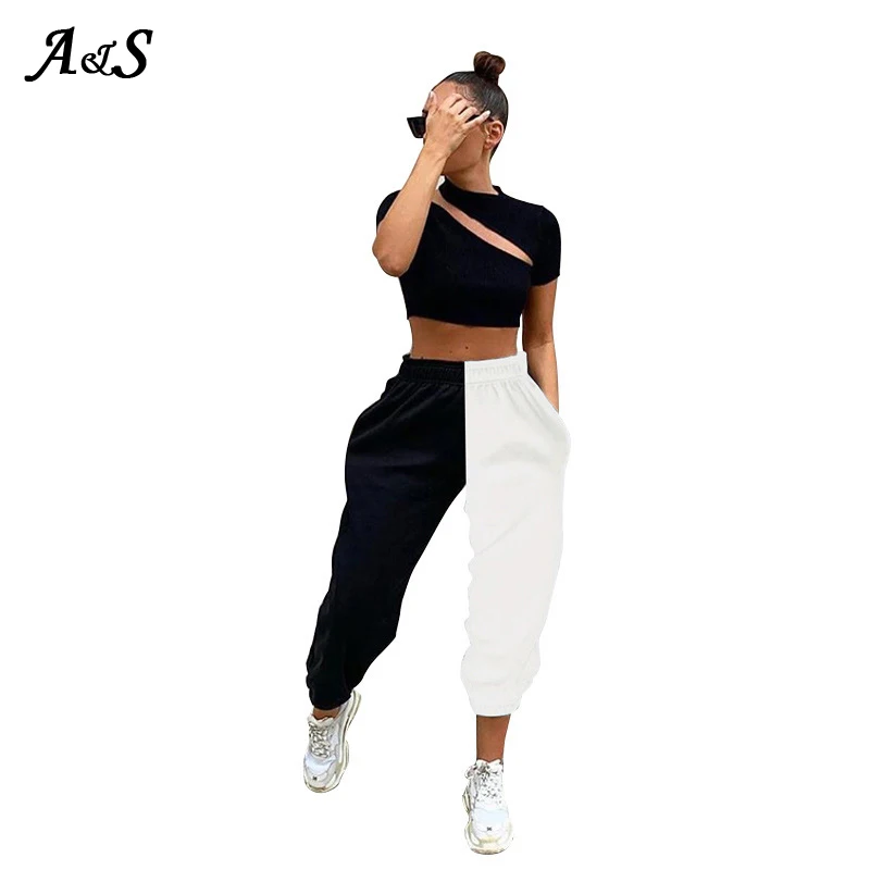 Top Trends: Anbenser Black White Color Block Hip Hop Trousers Women High Waist Jogger Pants Female Korean Gym Sweatpants Streetwear Oversize Shoppable Styles