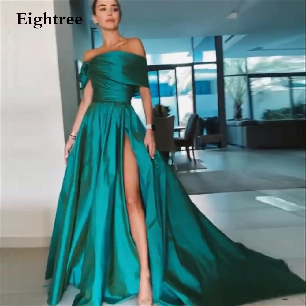 Top Trends: Eightree Fashion Strapless Long Side Slit Prom Dresses Sleeveless Off Shoulder Saudi Evening Gowns Satin Formal Party Dress Shoppable Styles