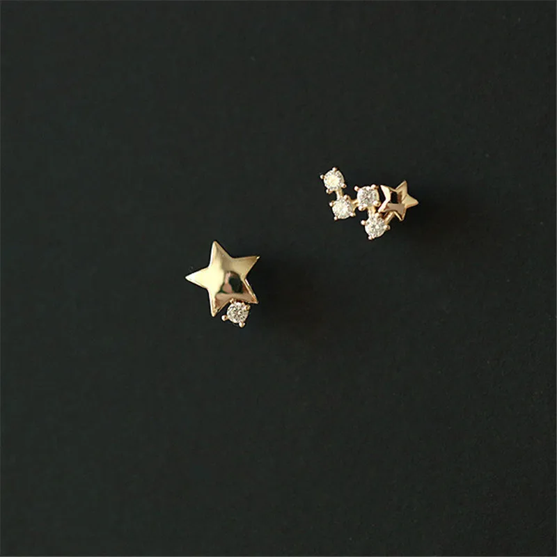 Top Trends: 925 Sterling Silver Japanese Asymmetric Star Stud Earrings Women Modern Simple Student Party 14k Gold Plating Jewelry Gift Shoppable Styles