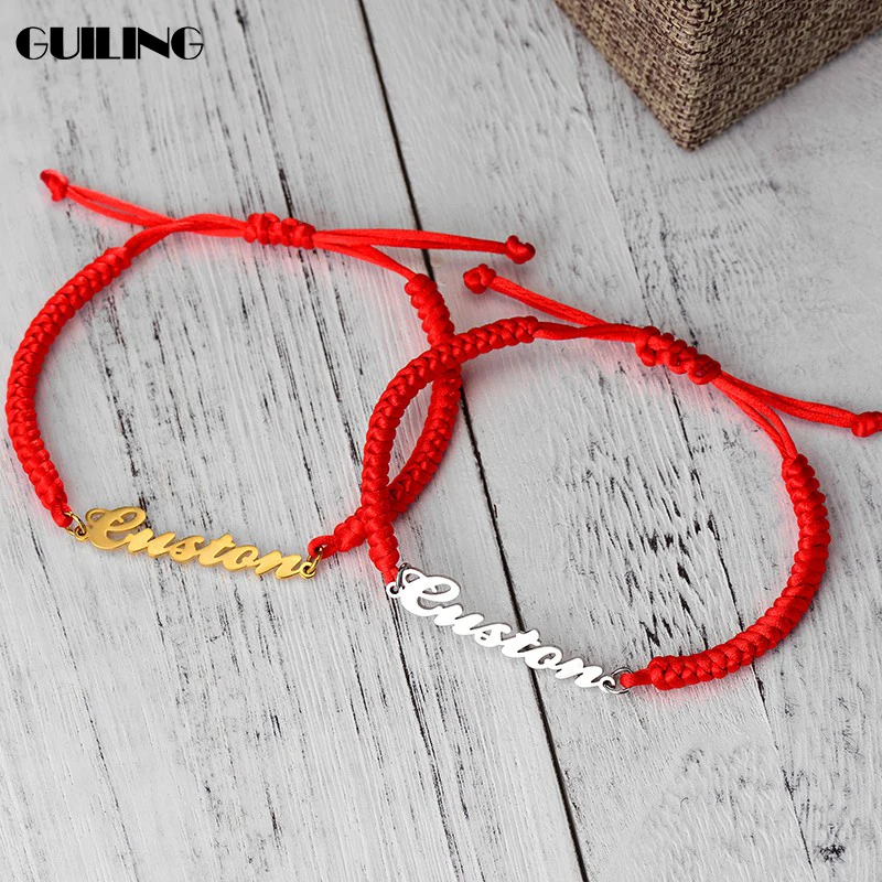 Top Trends: Dainty Customized Name Bracelet Nylon Rope Stainless Steel Nameplate Pendant Bracelet For Couple Personalized Gift Women Jewelry Shoppable Styles