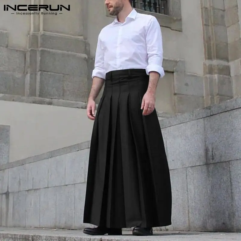 Top Trends: INCERUN American Style Fashion New Men's Solid All-match Pantalons Male Comfortable Hot Sale Trousers Pleated Long Skirts S-5XL Shoppable Styles