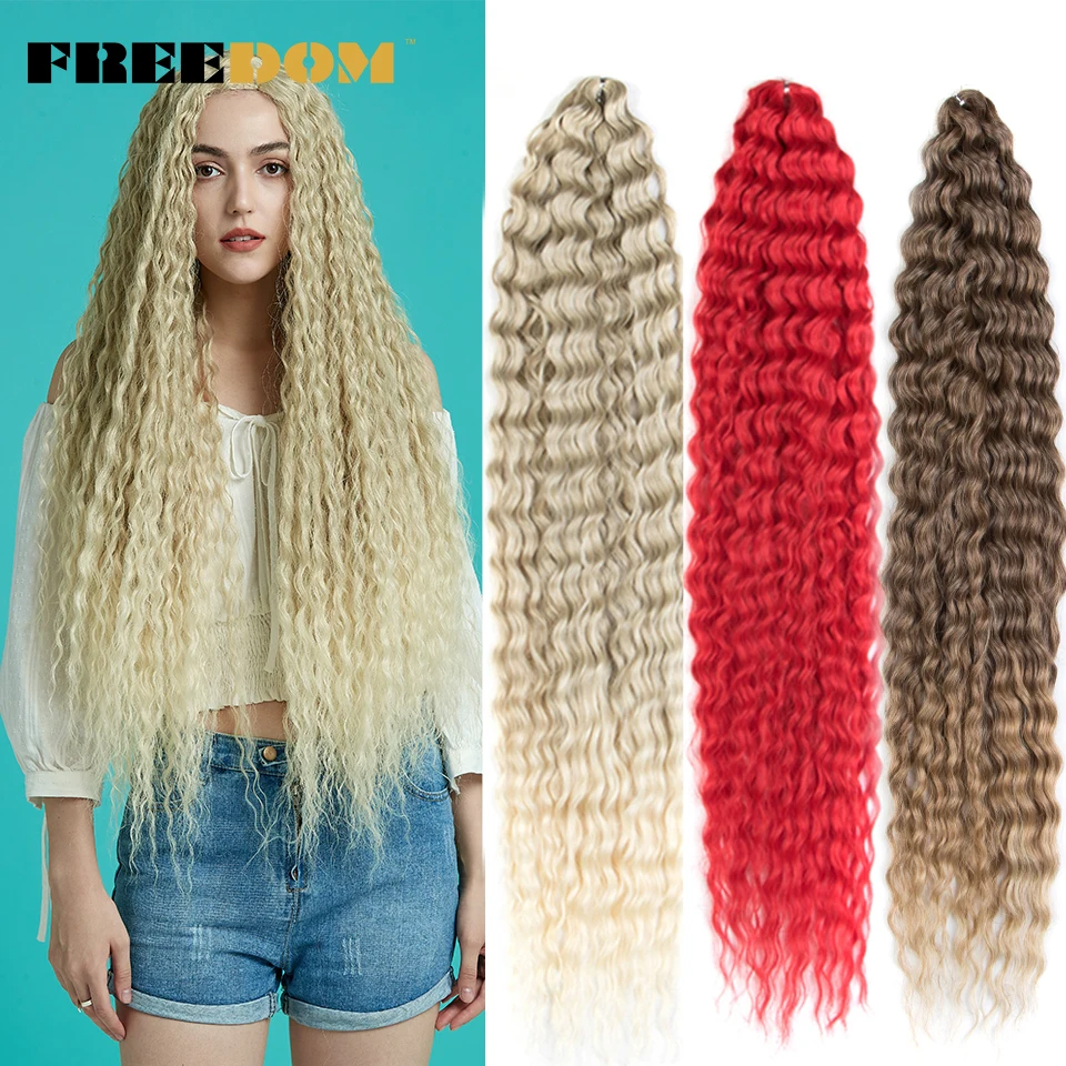 Top Trends: FREEDOM Synthetic Long Curly Wave Crochet Hair 32 Inch Synthetic Braiding Hair Natural Wavy Ombre Blonde Red Hair Extensions Shoppable Styles