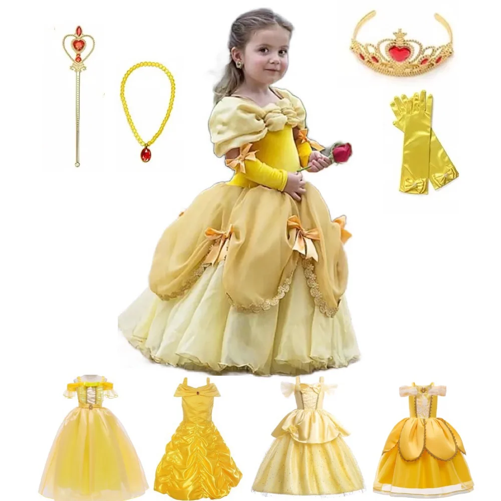 Top Trends: Princess Belle Dress For Girl Kids Floral Ball Gown Child Cosplay Bella Beauty And The Beast Costume Fancy Party Shoppable Styles