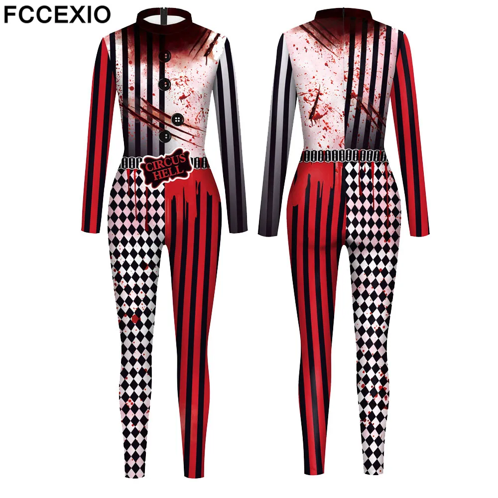 Top Trends: FCCEXIO Women / Men Circus Hell Printed Scary Jumpsuit Halloween Party Cosplay Costume Bodysuit Adults Fitness Onesie Outfits Shoppable Styles