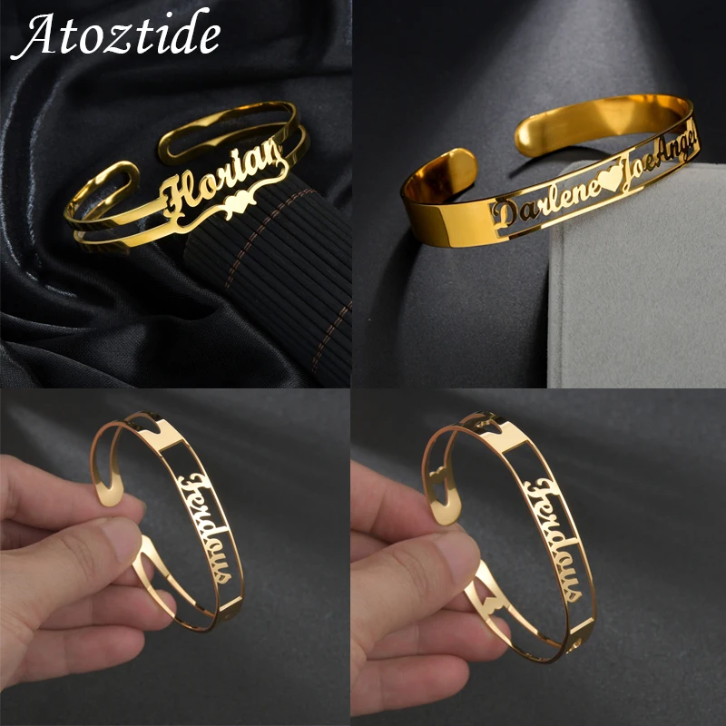 Top Trends: Atoztide Customized Letter Name Bracelet Personalized Custom Bangles For Women Men Stainless Steel Chrismas Jewelry Gift Shoppable Styles