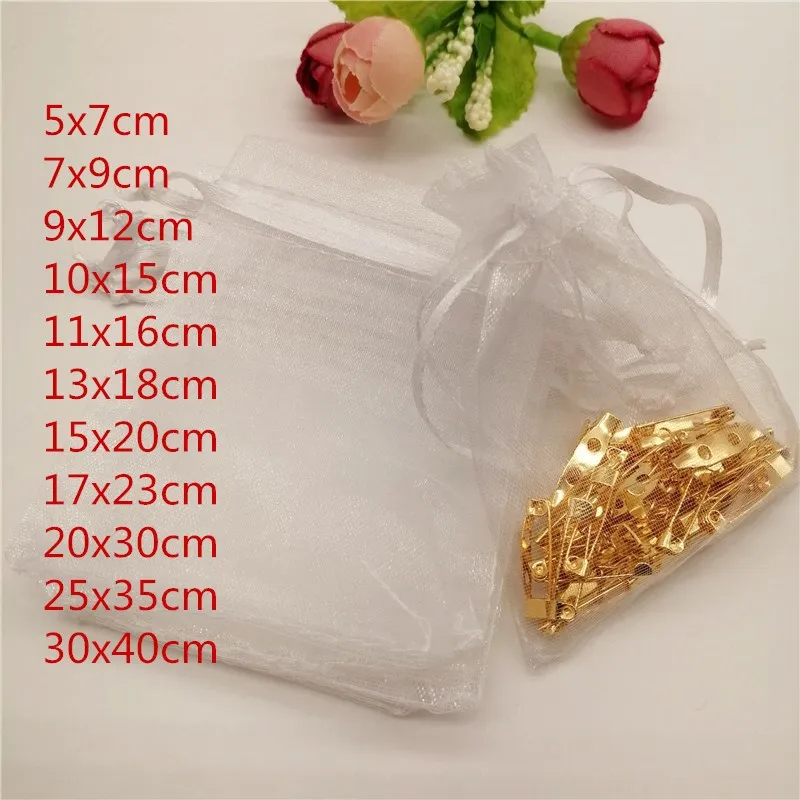 Top Trends: 100pcs White Organza Jewelry Bags Pouch Drawstring Bag Jewelry Packaging Display 5x7 / 7x9 / 13X18cm Packaging For Jewelry Pouches Shoppable Styles