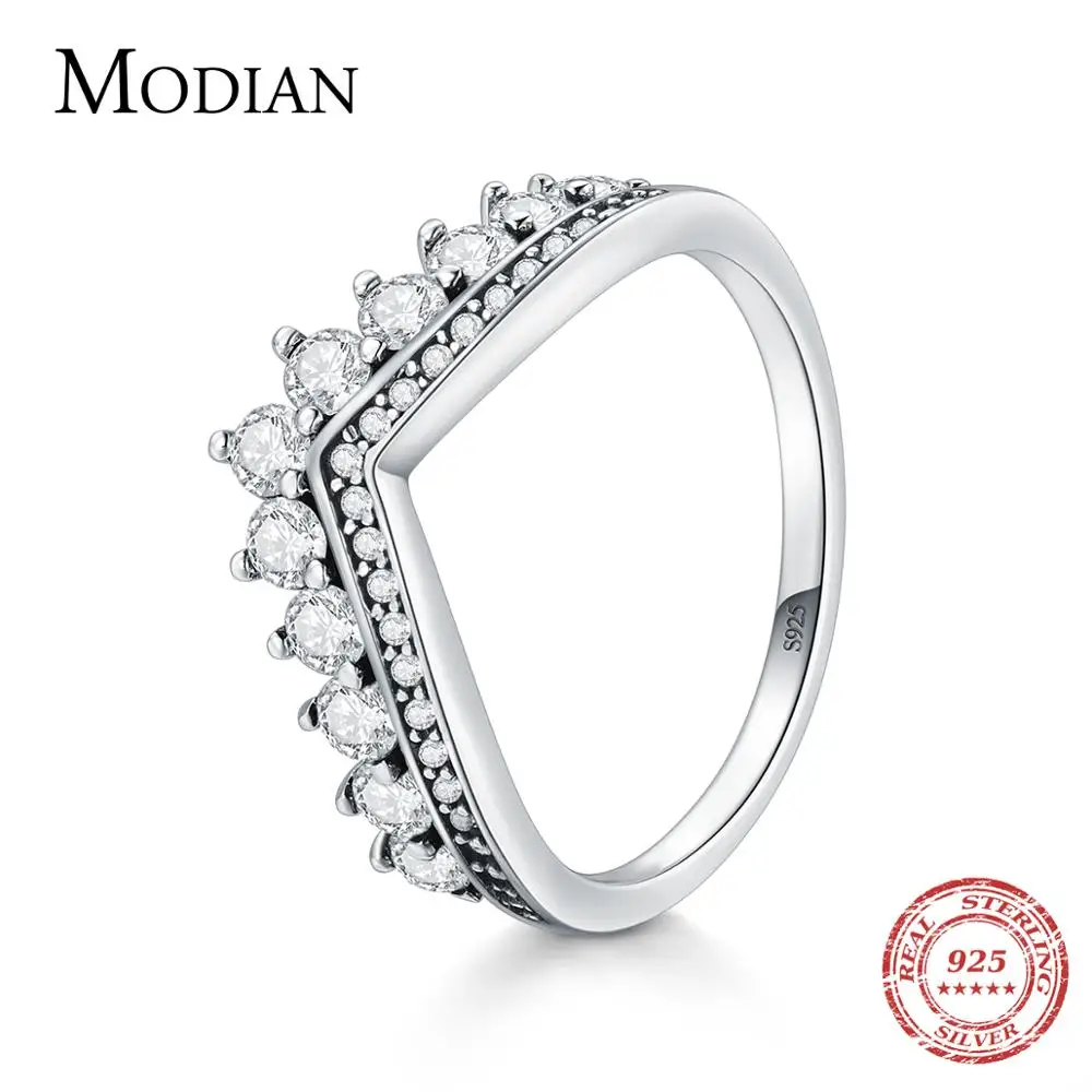 Top Trends: Modian Fashion 100% Real 925 Sterling Zircon Crown Finger Ring Classic Stackable Silver Jewelry For Women Wedding Christmas Gift Shoppable Styles