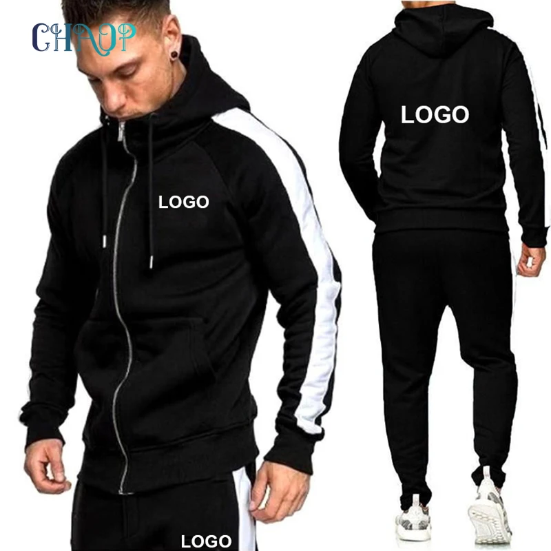 Top Trends: Autumn Men Tracksuit Custom Logo Hoodies+ Joggers Pants 2 Piece Outfits Running Jogging Sports Wear Hooded Sweatsuit Exercise Set Shoppable Styles