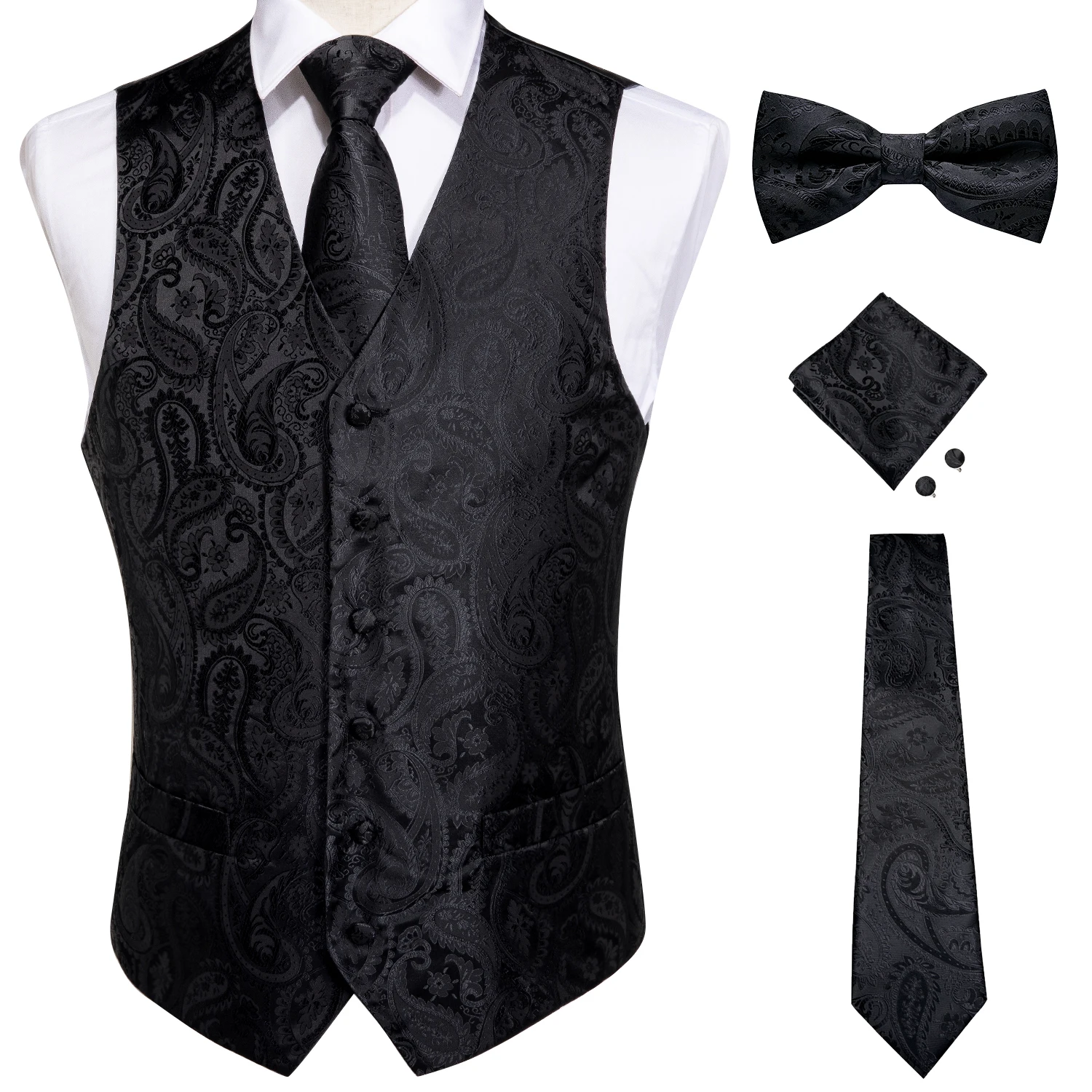 Top Trends: Vests For Men Slim Fit Mens Wedding Suit Vest Casual Sleeveless Formal Business Male Waistcoat Hanky Necktie Bow Tie Set DiBanGu Shoppable Styles