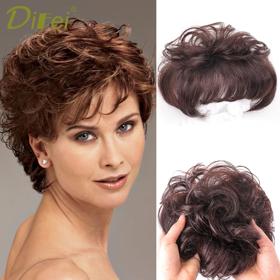 Top Trends: DIFEI Short Curly Hair The Top Of The Head Replacement Piece Hair Covering White Hair Black Color Wig Short Synthetic Wigs Shoppable Styles