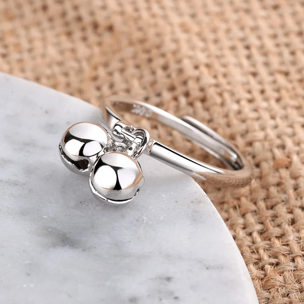 Top Trends: 925 Sterling Silver Rings For Women Trendy 2 Bells Fine Jewelry Beautiful Finger Open Ring For Party Birthday Gift Shoppable Styles - Image 4