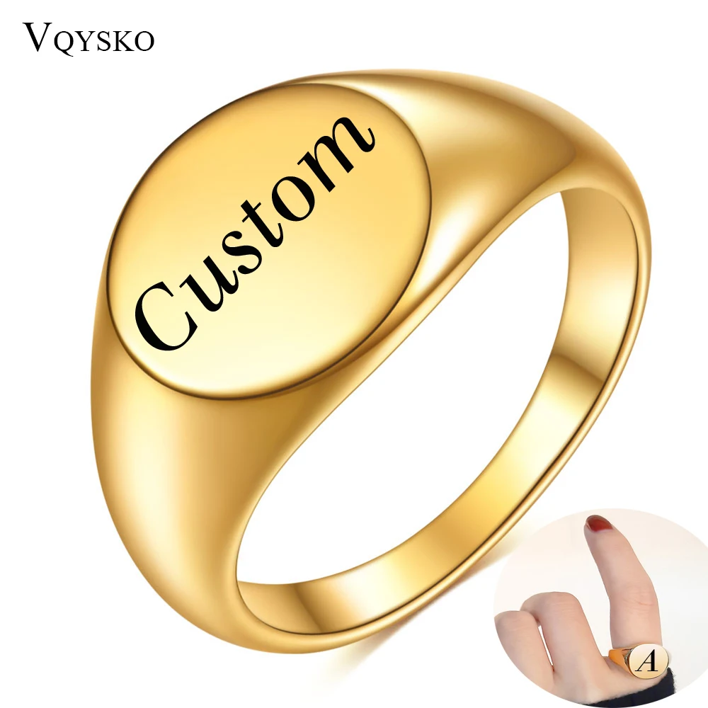 Top Trends: Customized Women Signet Ring Chunky Round Name Logo Stamp Stainless Steel Punk Candid Fashion Jewelry Female Wedding Accessories Shoppable Styles