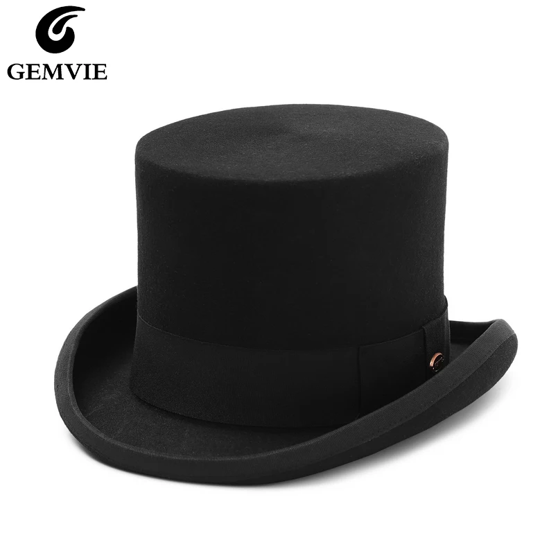 Top Trends: GEMVIE 5.4 Inch 100% Wool Felt Top Hat For Men / Women Cylinder Hat Topper Mad Hatter Party Costume Fedora Magician Hat New Shoppable Styles