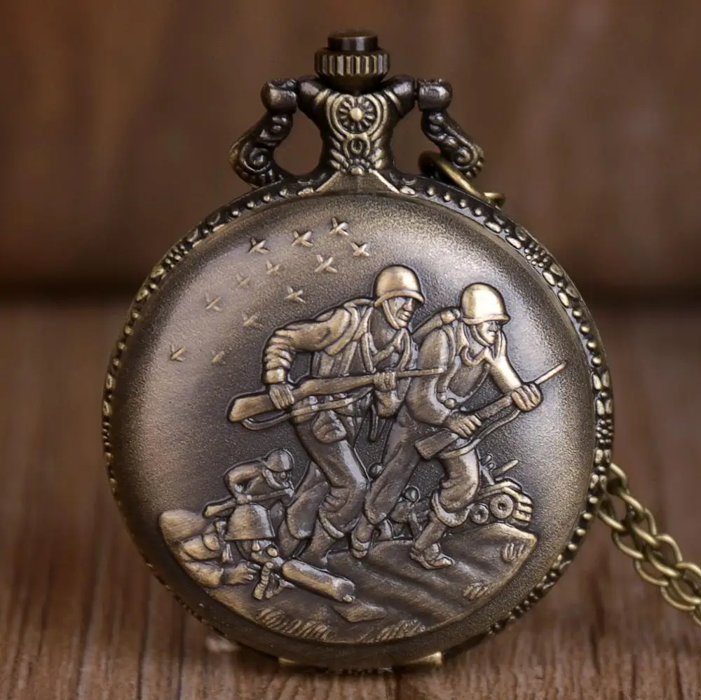 Top Trends: New Creatitive Bronze Quartz Pocket Watch Fighter War With Chain For Men Women Pendant Necklace Watches CF1075 Shoppable Styles