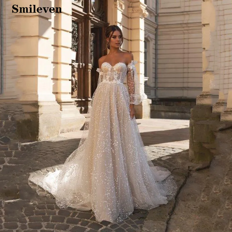 Top Trends: Smileven Boho Wedding Dress Puff Sleeve Sweetheart Neck Robe De Mariee Lace Bridal Dresses Wedding Dress For Girls Shoppable Styles