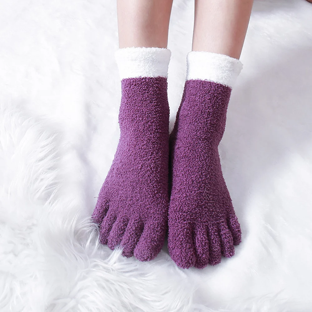 Top Trends: Women's Thick Five Finger Socks Winter Warm Coral Fleece Fluffy Toe Socks Striped Soft Cozy Hosiery Laides Female Floor Slippers Shoppable Styles - Image 4