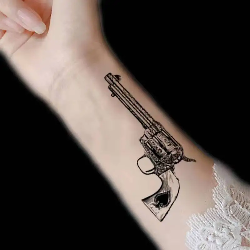 Top Trends: 2021 Dark Style Gun Sexy Chest Temporary Tattoo Stickers Star Cross Full Body Waterproof Art Deco Men And Women Tattoo Stickers Shoppable Styles - Image 4