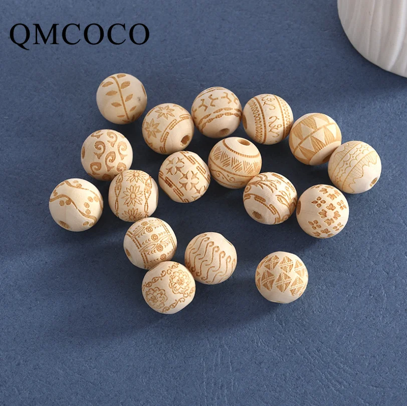 Top Trends: DIY 20Pcs Multiple Styles Natural Color Carved Wooden Ronud Beads Custom Fashion Crafts Kid Toys Jewelry Bracelet Accessories Shoppable Styles