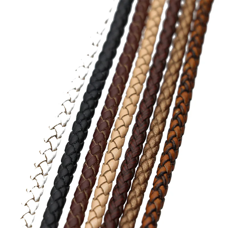 Top Trends: 1 / 2meters / Pack Round Braided Genuine Leather Cords 3 / 4 / 5 / 6mm Vintage Leather String Cord For Leather Bracelet Jewelry Making Shoppable Styles